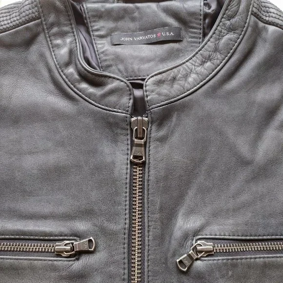 JOHN VARVATOS STAR USA BAND COLLAR LEATHER JACKET - Picture 3 of 10